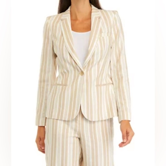 NWT Calvin Klein women pants beige/white Striped high rise straight legs size 6 - Picture 8 of 8